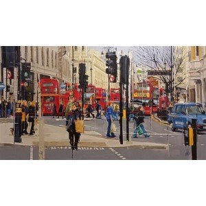 Khalid Khan-Kaay, 38 x 69 Inch, Acrylic on Canvas, Cityscape Painting, AC-KHKN-097 Khalid Khan-Kaay, 38 x 69 Inch, Acrylic on Canvas, Cityscape Painting, AC-KHKN-097